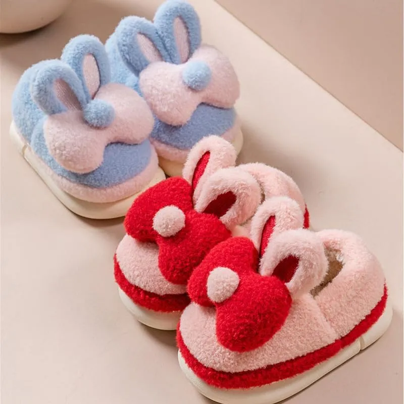 JadeRich Girls Fuzzy Bunny Slippers Anti-Skid Soft Warm Fleece House Shoes with Rabbit Ear Cushioned Winter Slipper for Toddlers/Little Kids