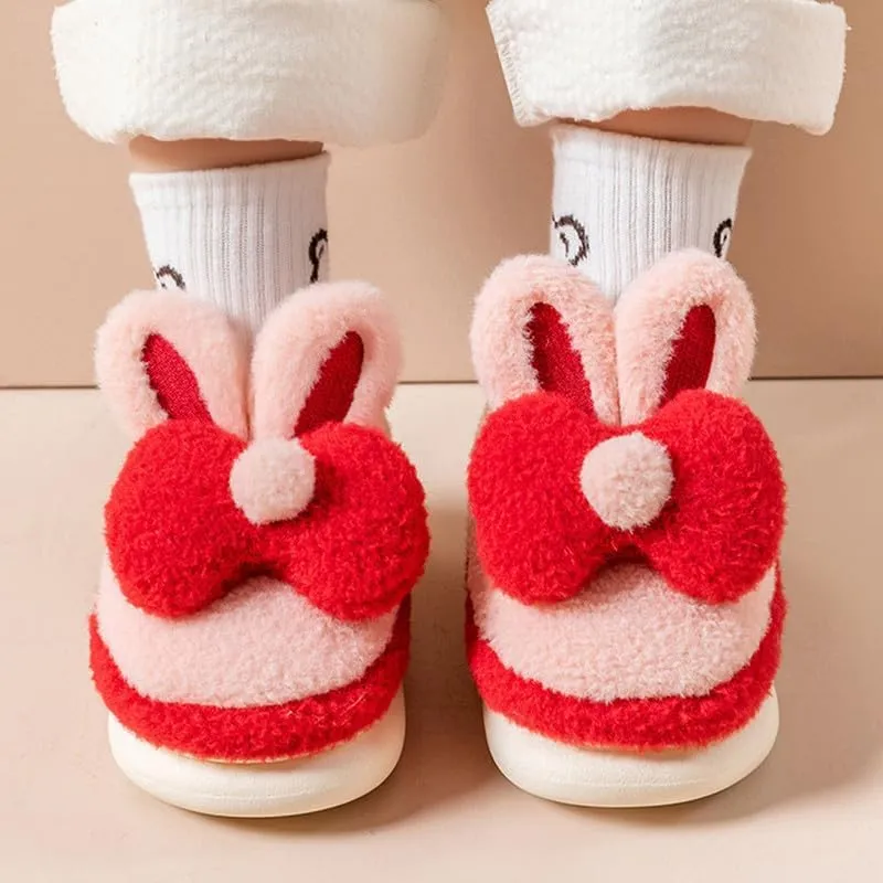 JadeRich Girls Fuzzy Bunny Slippers Anti-Skid Soft Warm Fleece House Shoes with Rabbit Ear Cushioned Winter Slipper for Toddlers/Little Kids