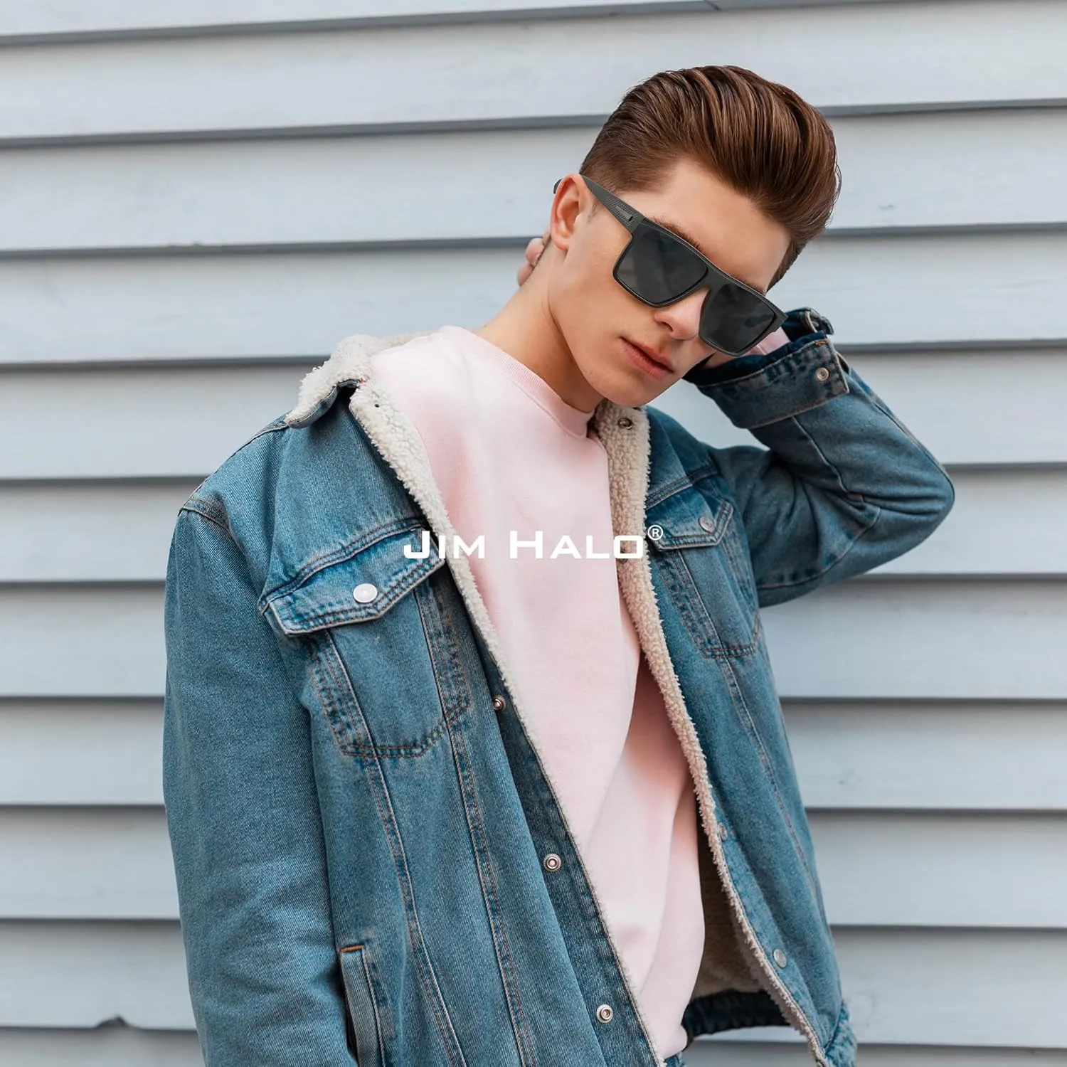 JIM HALO Retro Polarized Sunglasses Men Women Flat Top Square UV400 Glasses for Driving Fishing Hiking Golfing