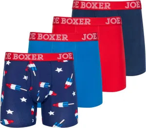 JOE BOXER Mens Boxer Briefs 4-Pack, Comfy and Breathable Spandex-Cotton Boxer Briefs, Mens Underwear Cotton Stretch