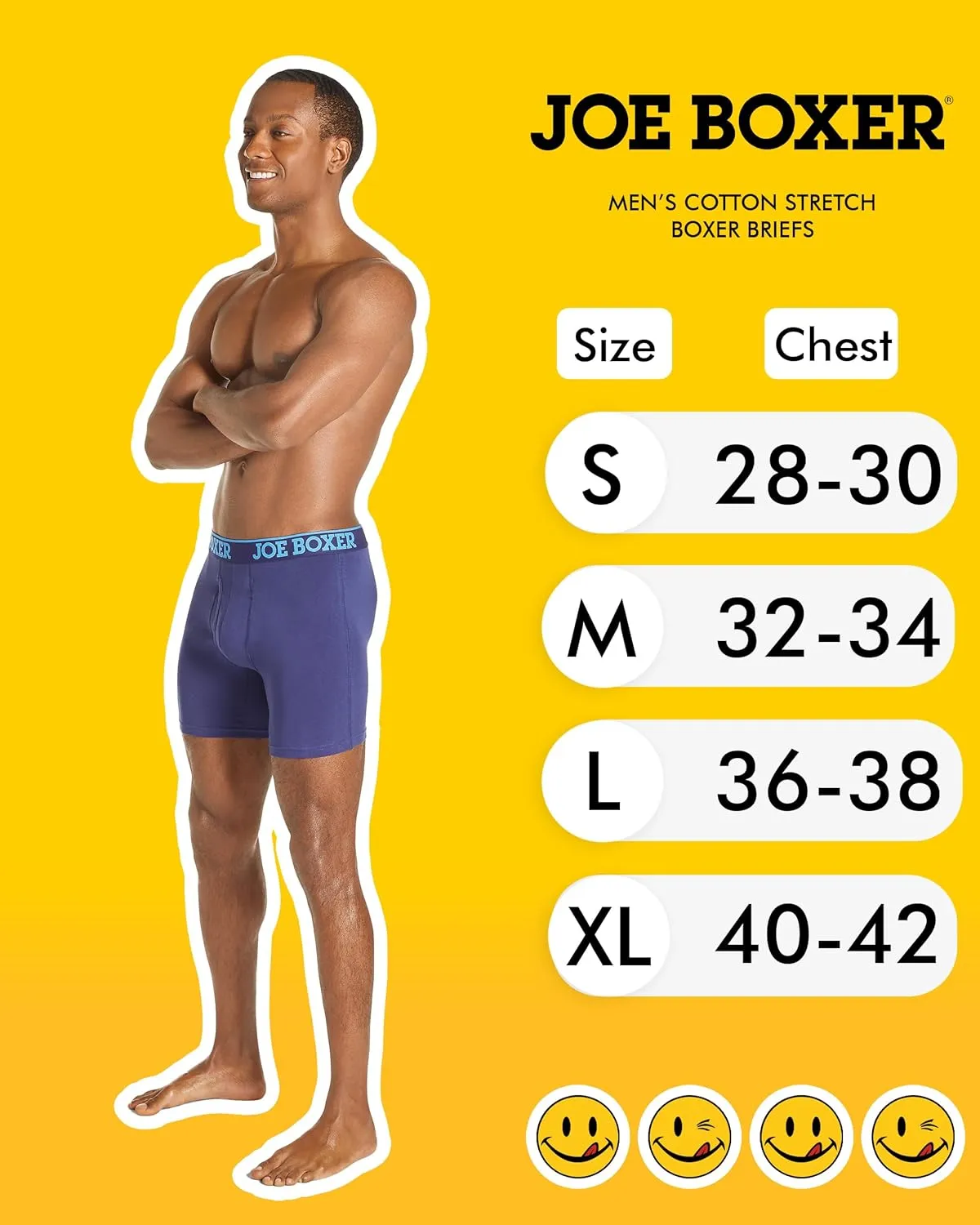 JOE BOXER Mens Boxer Briefs 4-Pack, Comfy and Breathable Spandex-Cotton Boxer Briefs, Mens Underwear Cotton Stretch