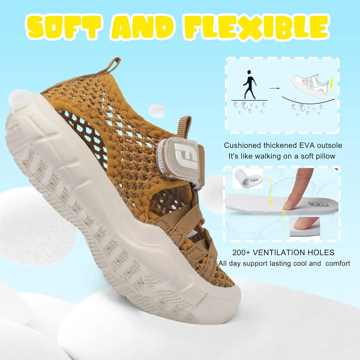 JOINFREE Toddler Boys Girls Water Shoes Breathable Qucik Dry Sport Beach Sandals Lightweight Barefoot Flexible