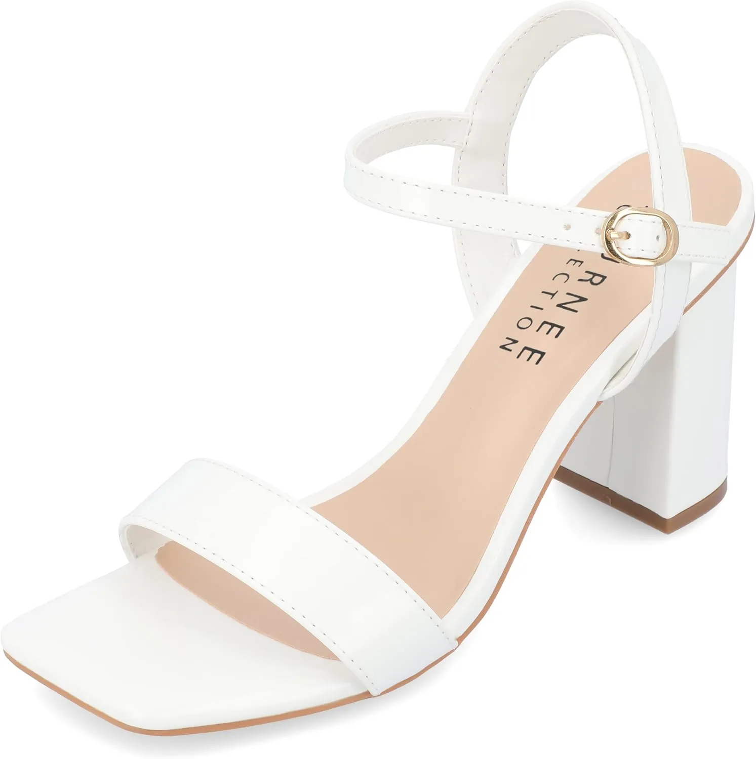 Journee Womens Open Square Toe Band Chunky Block Heel Buckle Ankle Strap Pump Padded Tivona Dress Sandal
