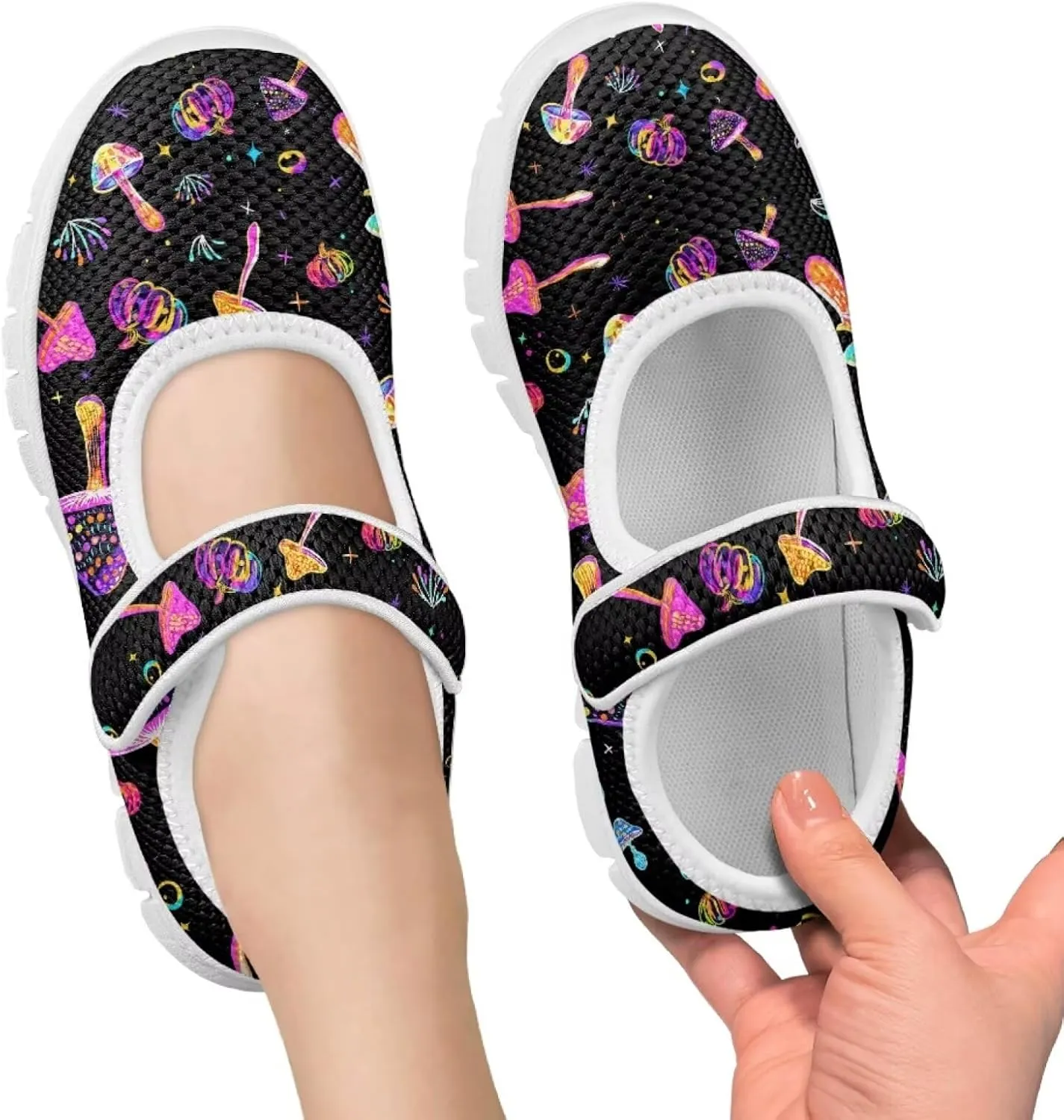 JoyLamoria Collie Print Girls Mary Jane Shoes Toddler and Little Kids Cartoon Flat Sneakers Lightweight Girls Walking Shoes Anti Slip