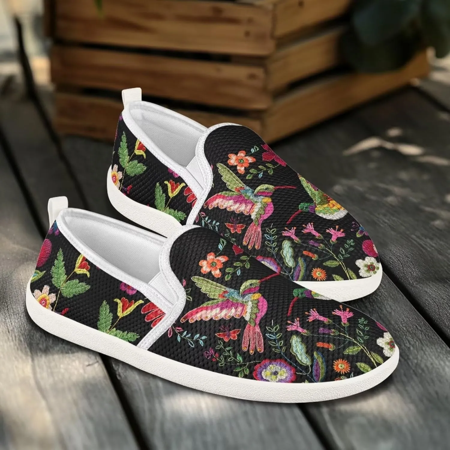 JoyLamoria Hummingbird Sneakers Walking Shoes Teens Adults Elastic Loafers and Flats Quick Drying Sneakers Slip On Shoes Arch Support