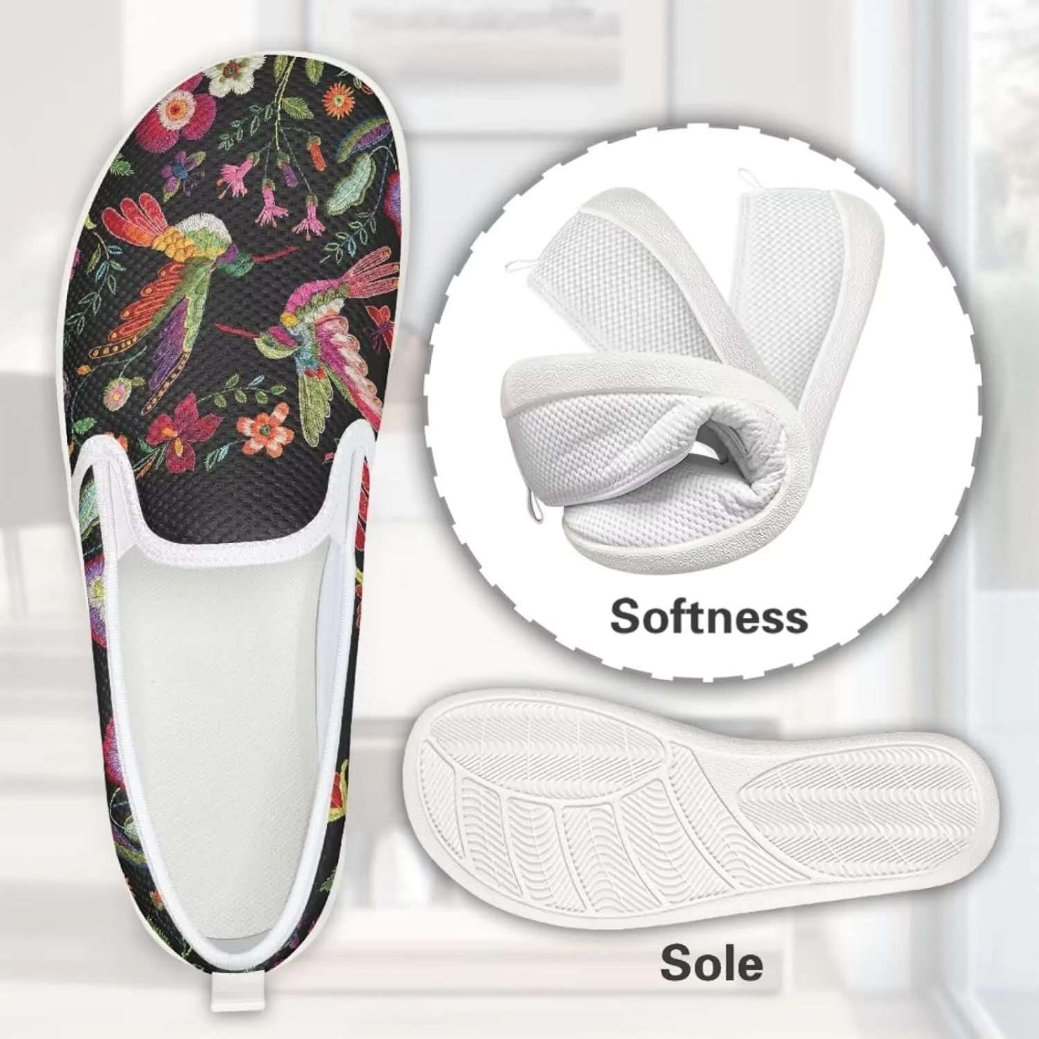 JoyLamoria Hummingbird Sneakers Walking Shoes Teens Adults Elastic Loafers and Flats Quick Drying Sneakers Slip On Shoes Arch Support