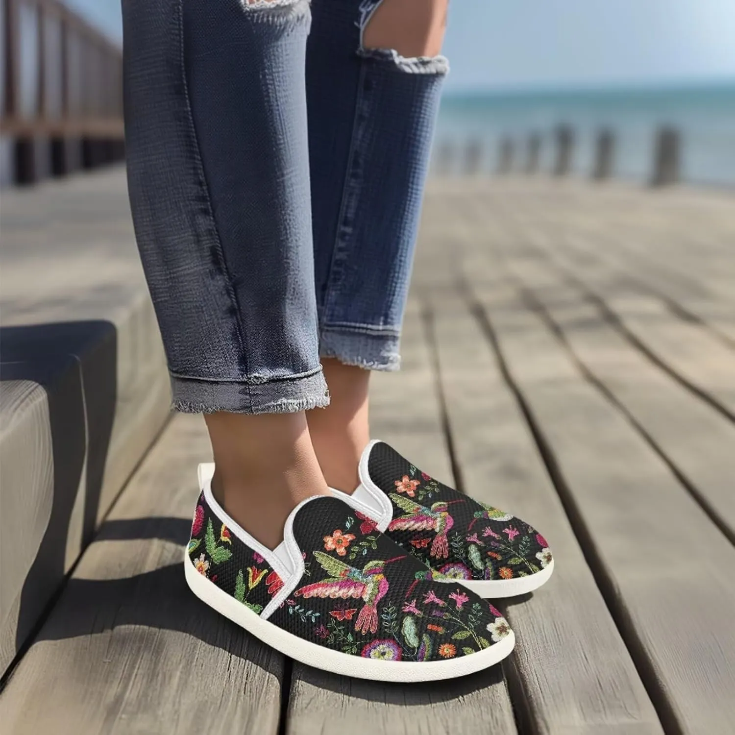 JoyLamoria Hummingbird Sneakers Walking Shoes Teens Adults Elastic Loafers and Flats Quick Drying Sneakers Slip On Shoes Arch Support