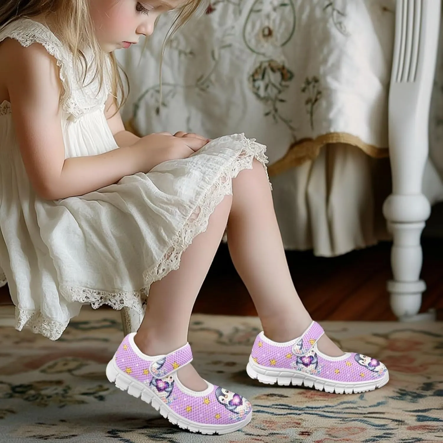 JoyLamoria Purple Mermaid Scales Print Toddler Little Flat Dress Shoes,Mary Jane Shoes Princess Birthday School Shoes for Girls Size 11-2.5