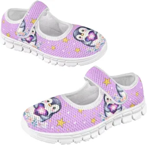 JoyLamoria Purple Mermaid Scales Print Toddler Little Flat Dress Shoes,Mary Jane Shoes Princess Birthday School Shoes for Girls Size 11-2.5