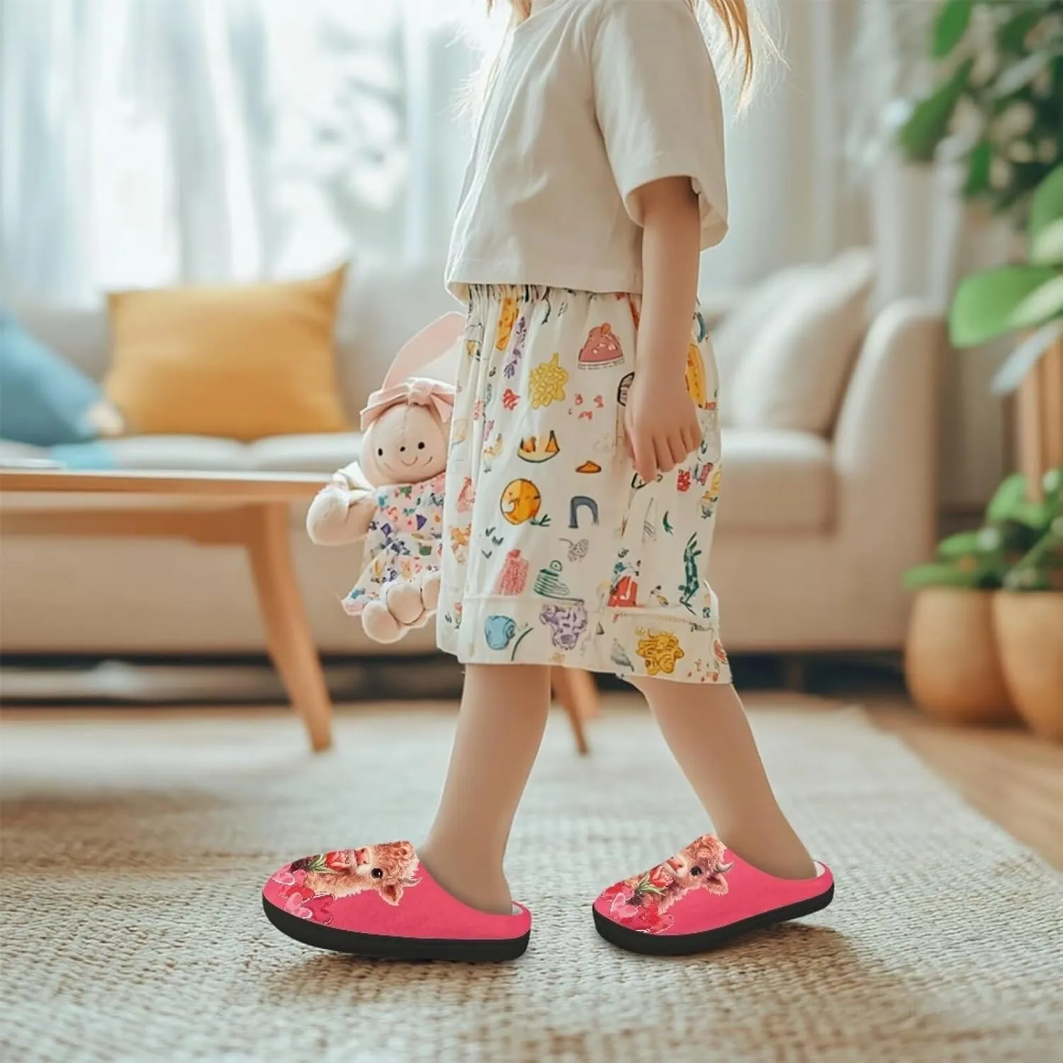 Kids Cotton Slipper Winter Warm Comfortable Fuzzy Fluffy Soft Breathable Non-Slip Home Outdoor Slippers for Toddler Boys GirlsLittle kids US 9-15