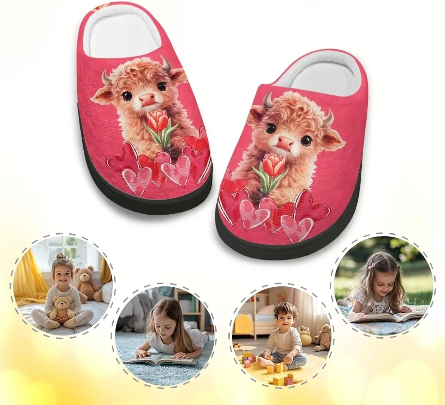 Kids Cotton Slipper Winter Warm Comfortable Fuzzy Fluffy Soft Breathable Non-Slip Home Outdoor Slippers for Toddler Boys GirlsLittle kids US 9-15