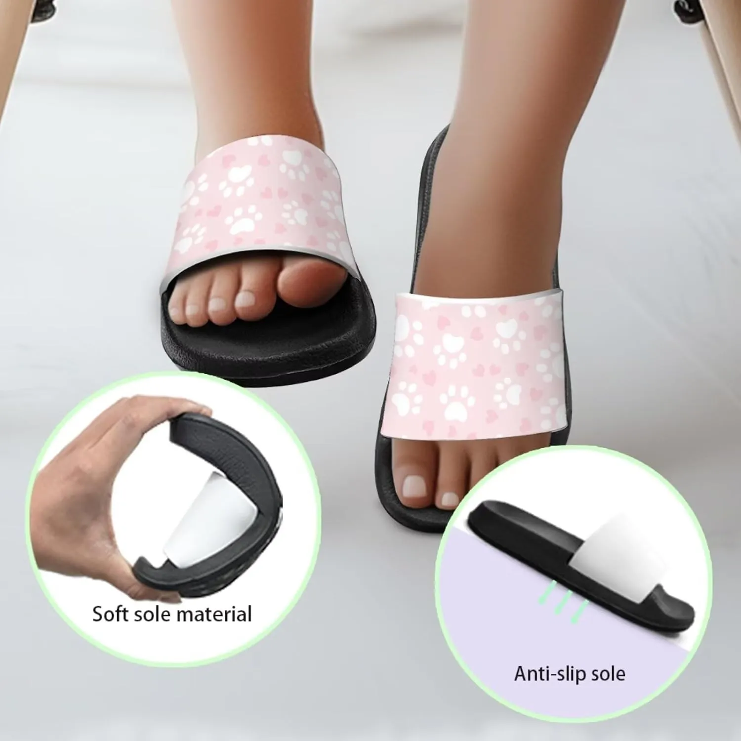 Kids Slides Girls Boys Toddlers Shower Slippers Cute Cartoon Open Toe Sandals Cushioned Thick Sole Beach Pool Shoes