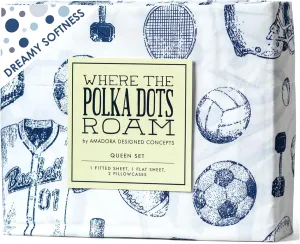 Kids Sports Bedding Set Queen Size, Super Soft Baseball, Football, Soccer Themed Bedsheets for Teens and Children, Wrinkle Resistant Premium Flat and Fitted Sheets for Boys and Girls Sports Room Décor