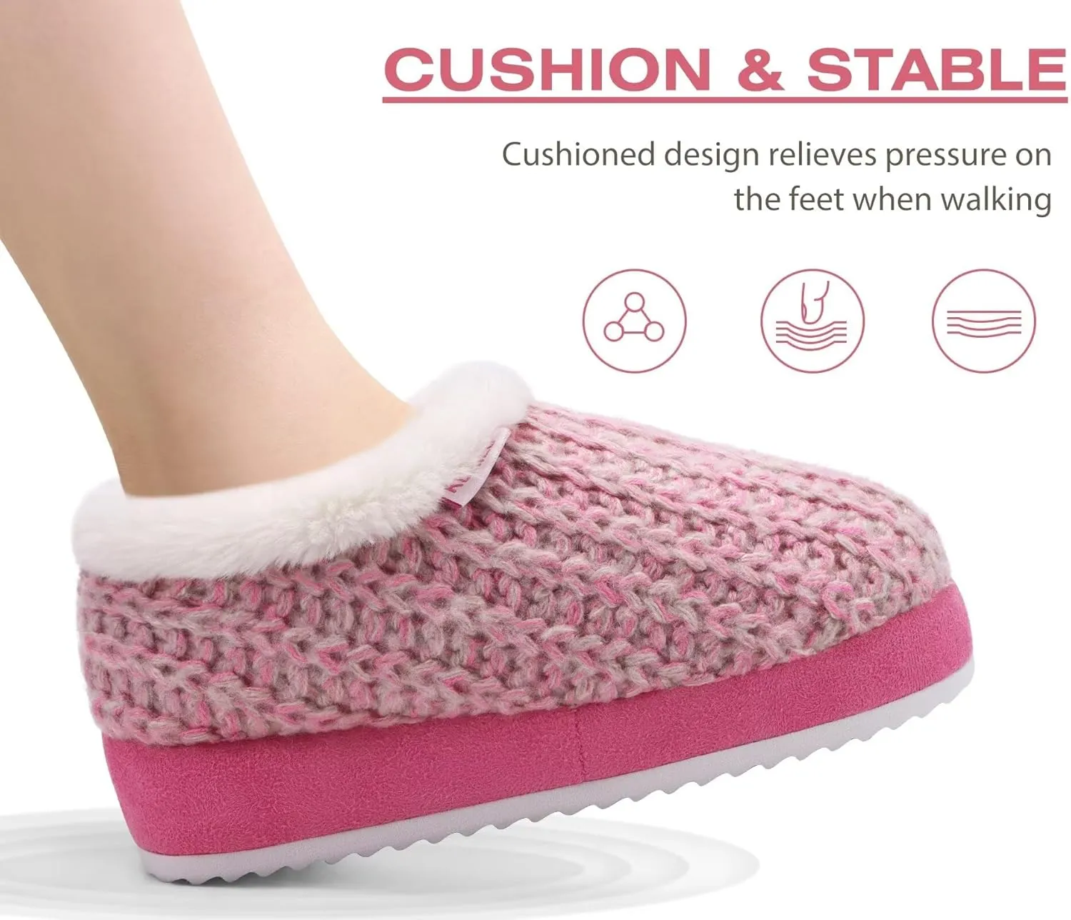 KuaiLu Womens House Platform Slippers Cozy Fuzzy Plush Knit Slipper Ladies Warm Fur Lined Winter Slip On Home Bedroom Thick Cushion Shoes Indoor Outdoor Hard Sole