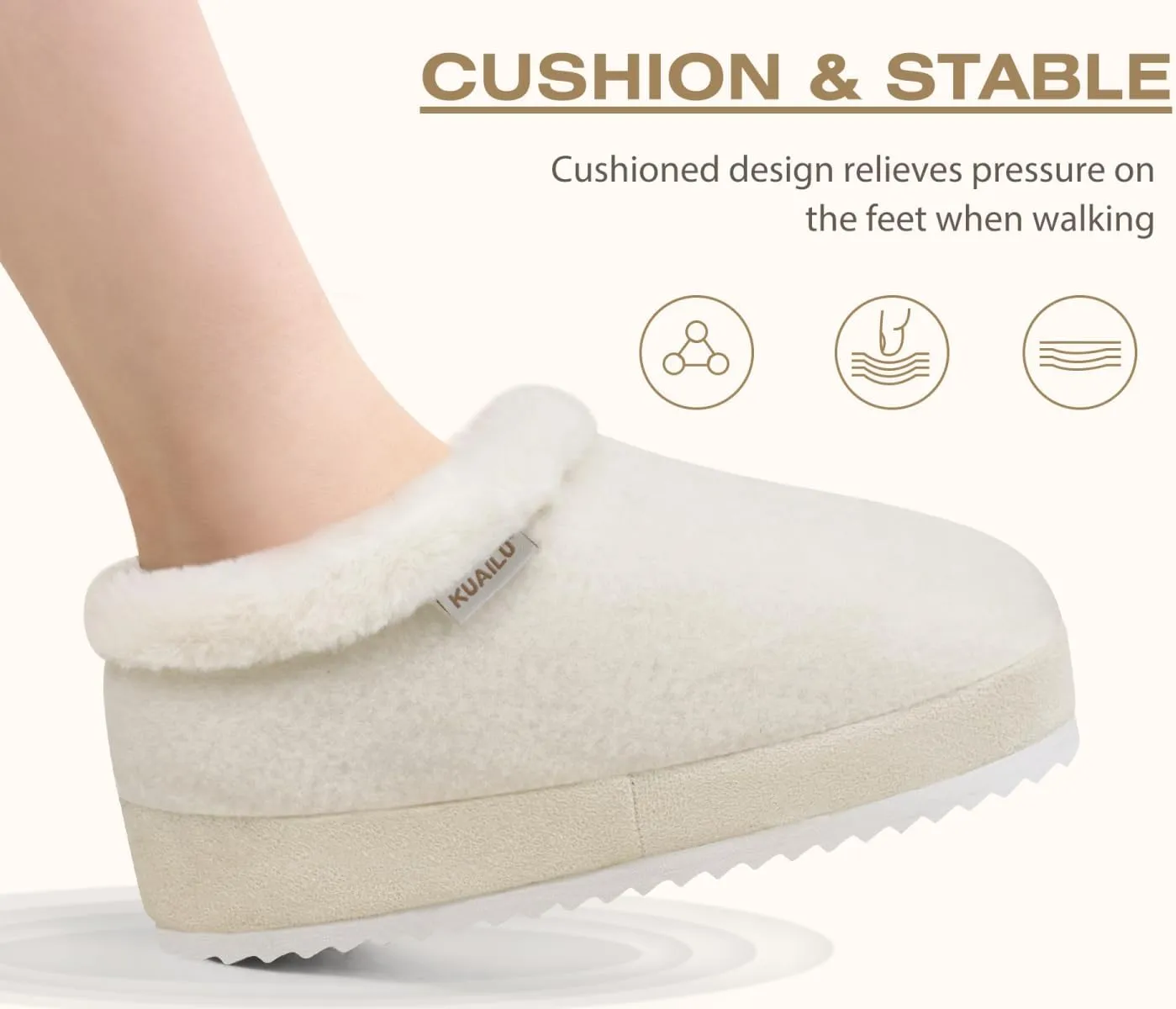 KuaiLu Womens House Platform Slippers Cozy Fuzzy Plush Knit Slipper Ladies Warm Fur Lined Winter Slip On Home Bedroom Thick Cushion Shoes Indoor Outdoor Hard Sole