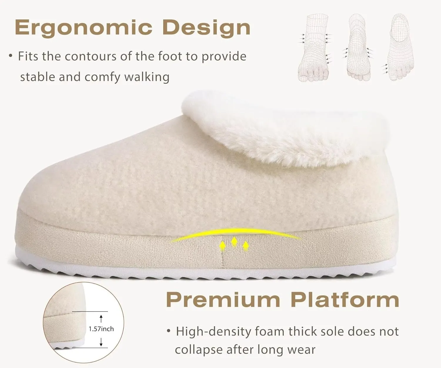 KuaiLu Womens House Platform Slippers Cozy Fuzzy Plush Knit Slipper Ladies Warm Fur Lined Winter Slip On Home Bedroom Thick Cushion Shoes Indoor Outdoor Hard Sole