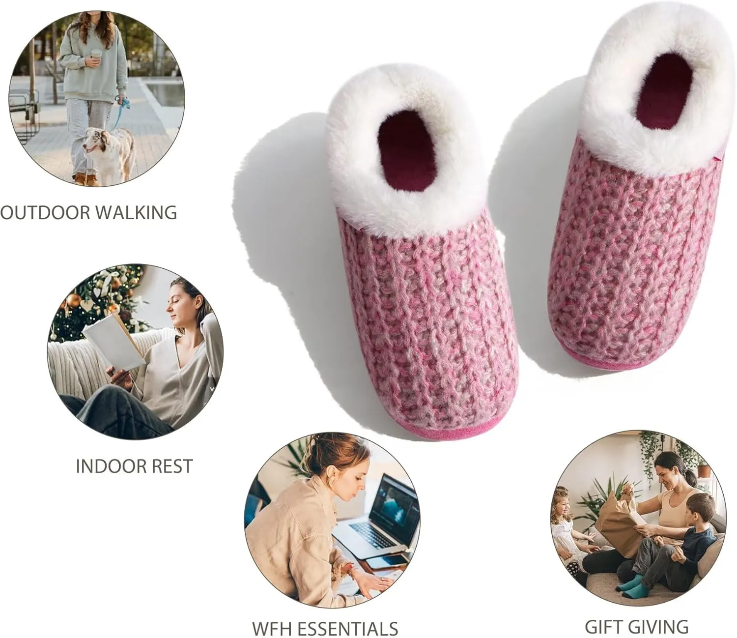KuaiLu Womens House Platform Slippers Cozy Fuzzy Plush Knit Slipper Ladies Warm Fur Lined Winter Slip On Home Bedroom Thick Cushion Shoes Indoor Outdoor Hard Sole