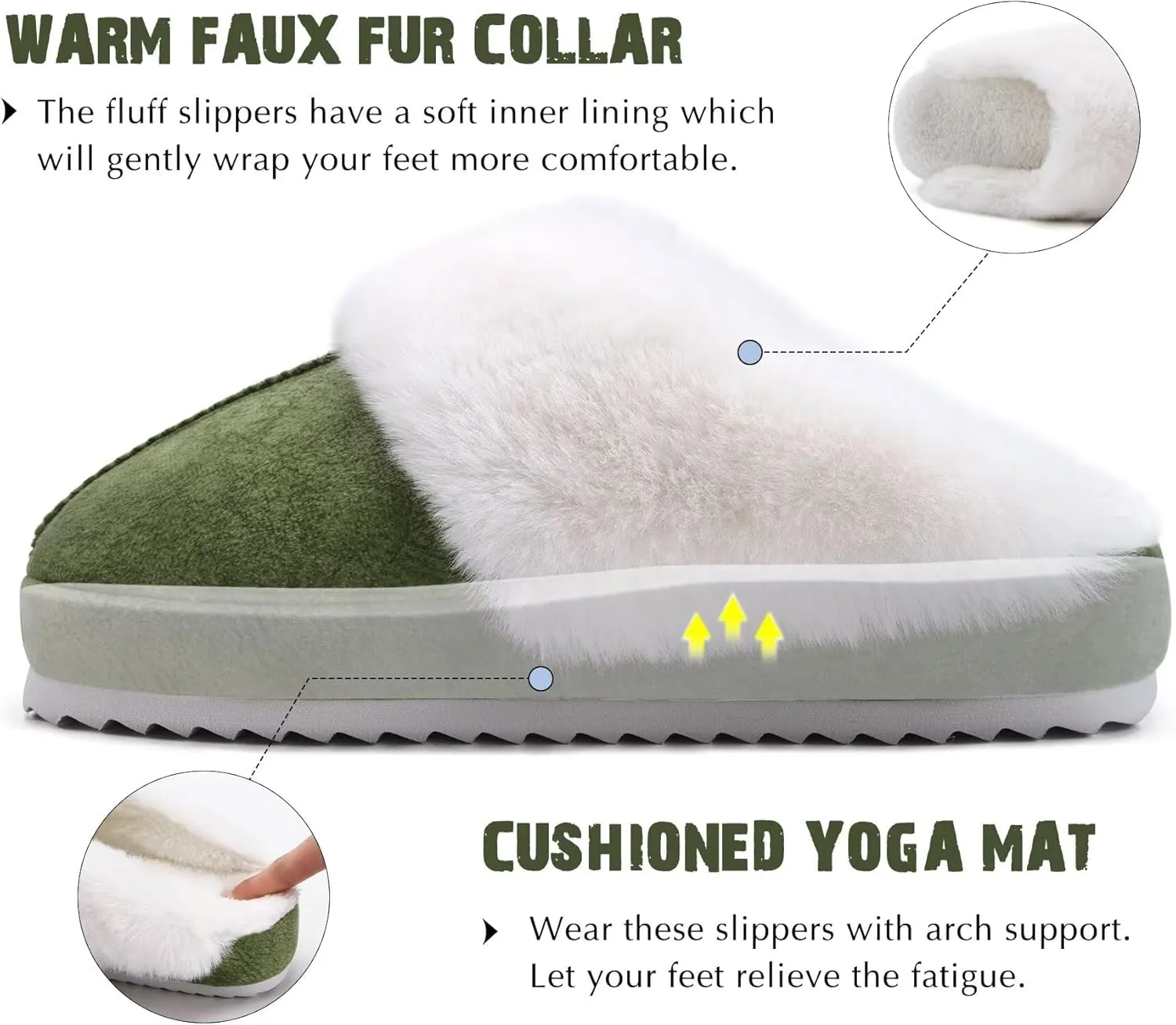 KuaiLu Womens House Platform Slippers Warm Faux Suede Fuzzy Thick Cushioned Yoga Foam Shoes Ladies Slipper Home Lightweight Slip on Indoor Outdoor Non-Slip Hard Sole