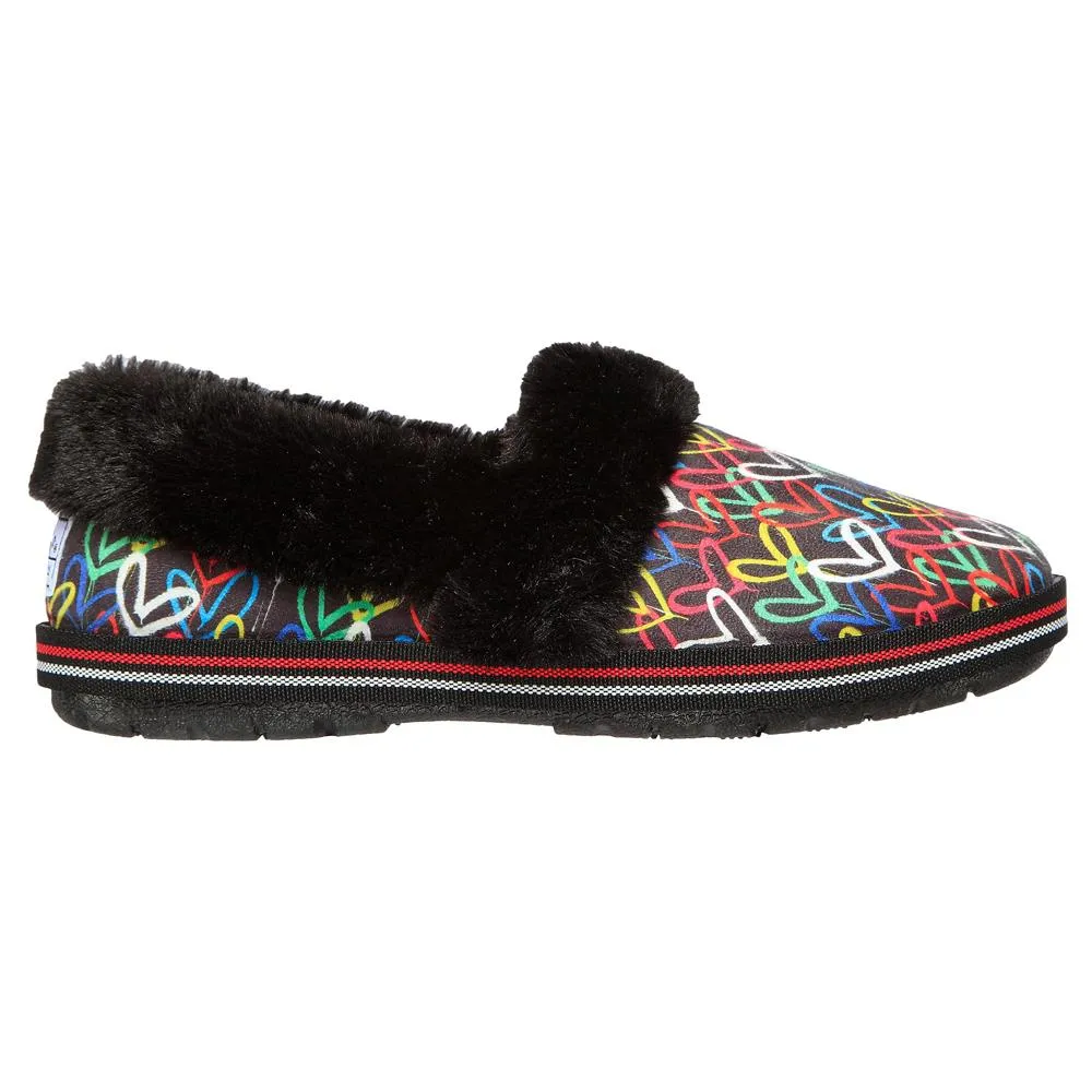 LADIES SKECHERS TOO COZY LODGE LOVE BLACK MULTI SLIPPERS 113610/BKMT
