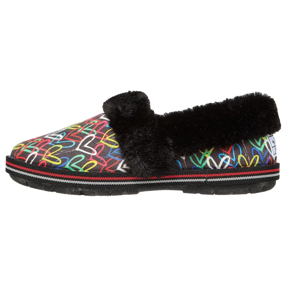 LADIES SKECHERS TOO COZY LODGE LOVE BLACK MULTI SLIPPERS 113610/BKMT