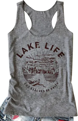Lake Life Summer Racerback Tank Tops for Women Funny Lake Vacation Shirt Camis Teen Girls Graphic Workout Tanks Shirt