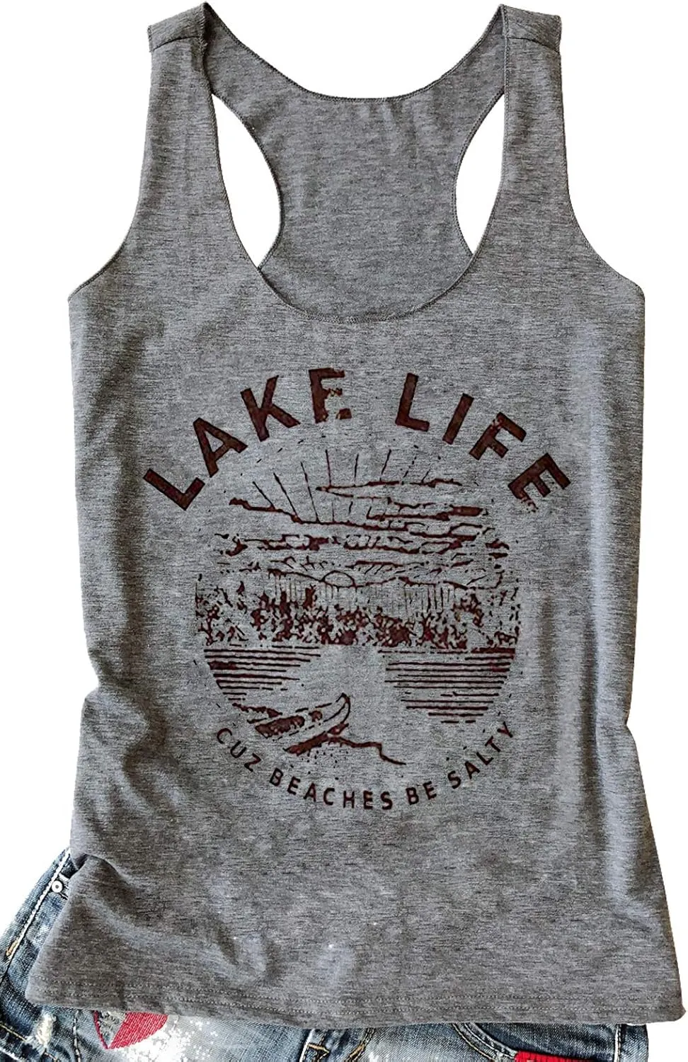 Lake Life Summer Racerback Tank Tops for Women Funny Lake Vacation Shirt Camis Teen Girls Graphic Workout Tanks Shirt