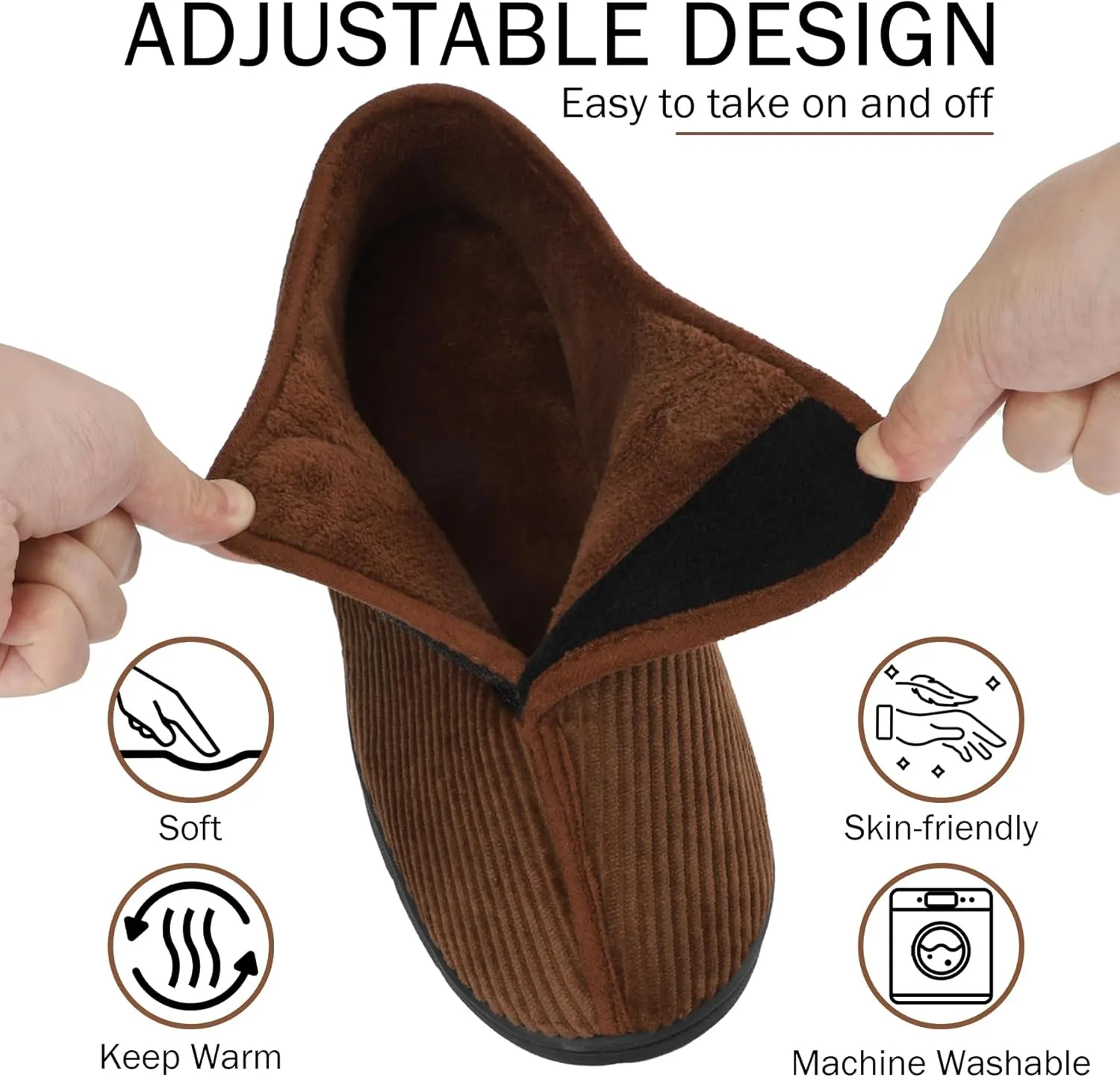 LARGERED Mens Slippers Arthritis Puffy Edema Feet House Bedroom Shoes,Winter Padded Warm Indoor Outdoor Adjustable Wide Boot Slippers