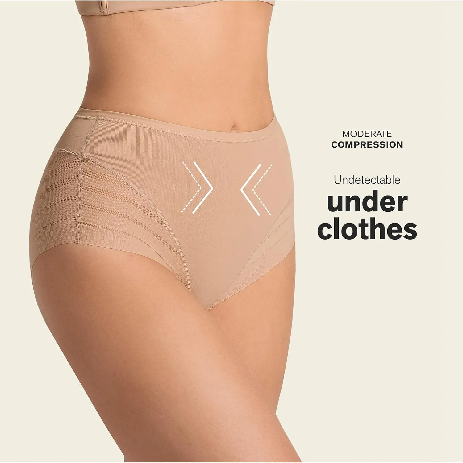 Leonisa High Waisted Invisible Tummy Control Shapewear for Women - Stripe Lace Ladies Underwear Panties