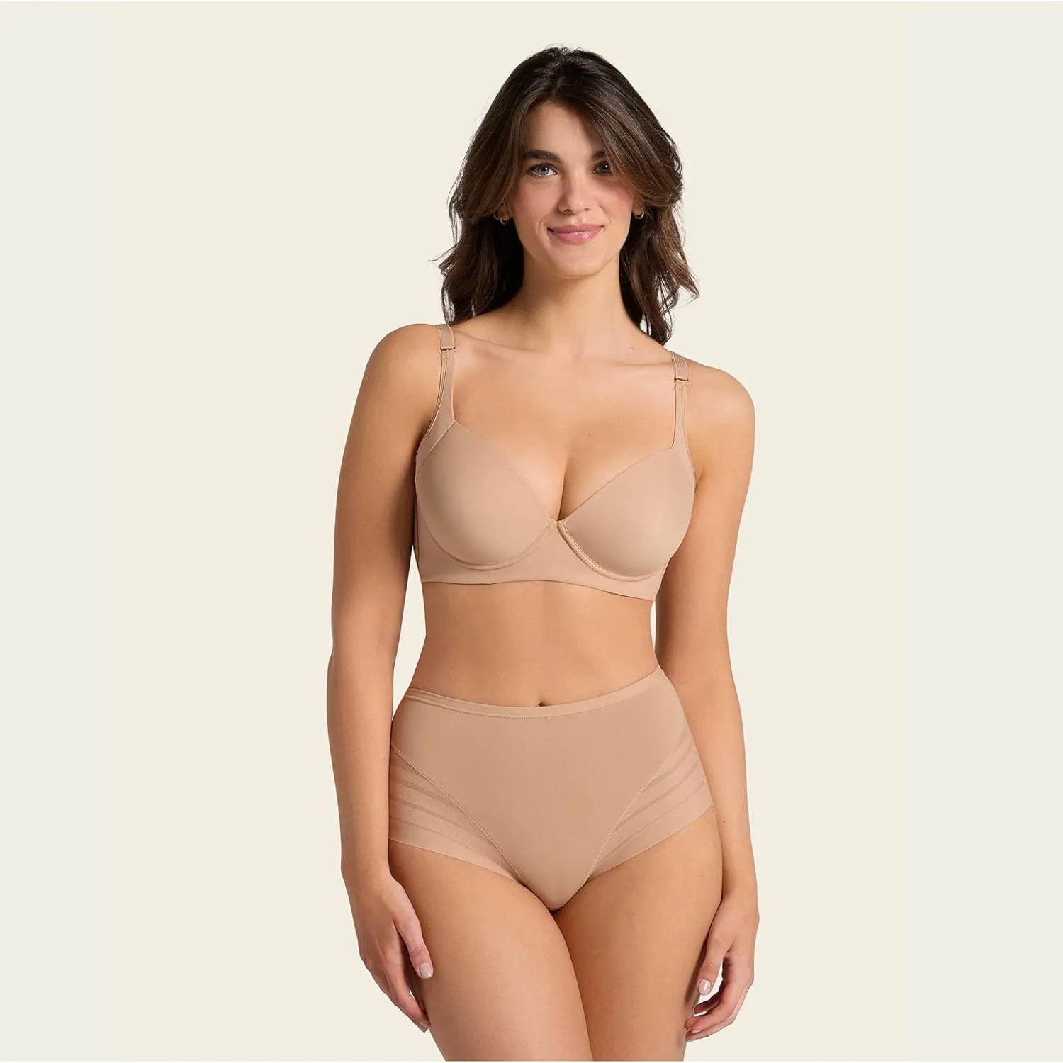 Leonisa High Waisted Invisible Tummy Control Shapewear for Women - Stripe Lace Ladies Underwear Panties