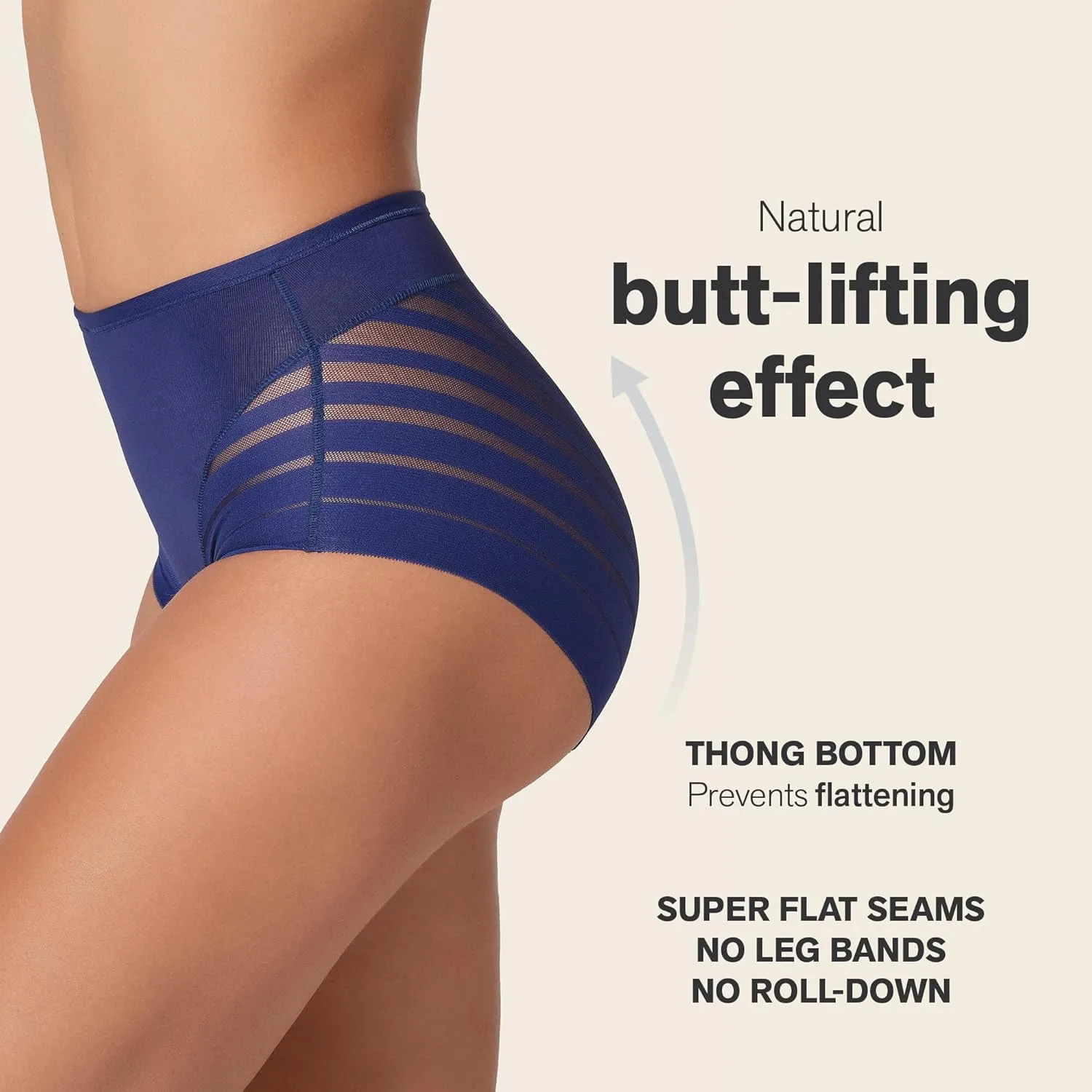 Leonisa Invisible High Waisted Tummy Control Stripe Lace Underwear - Shapewear Panties for Women