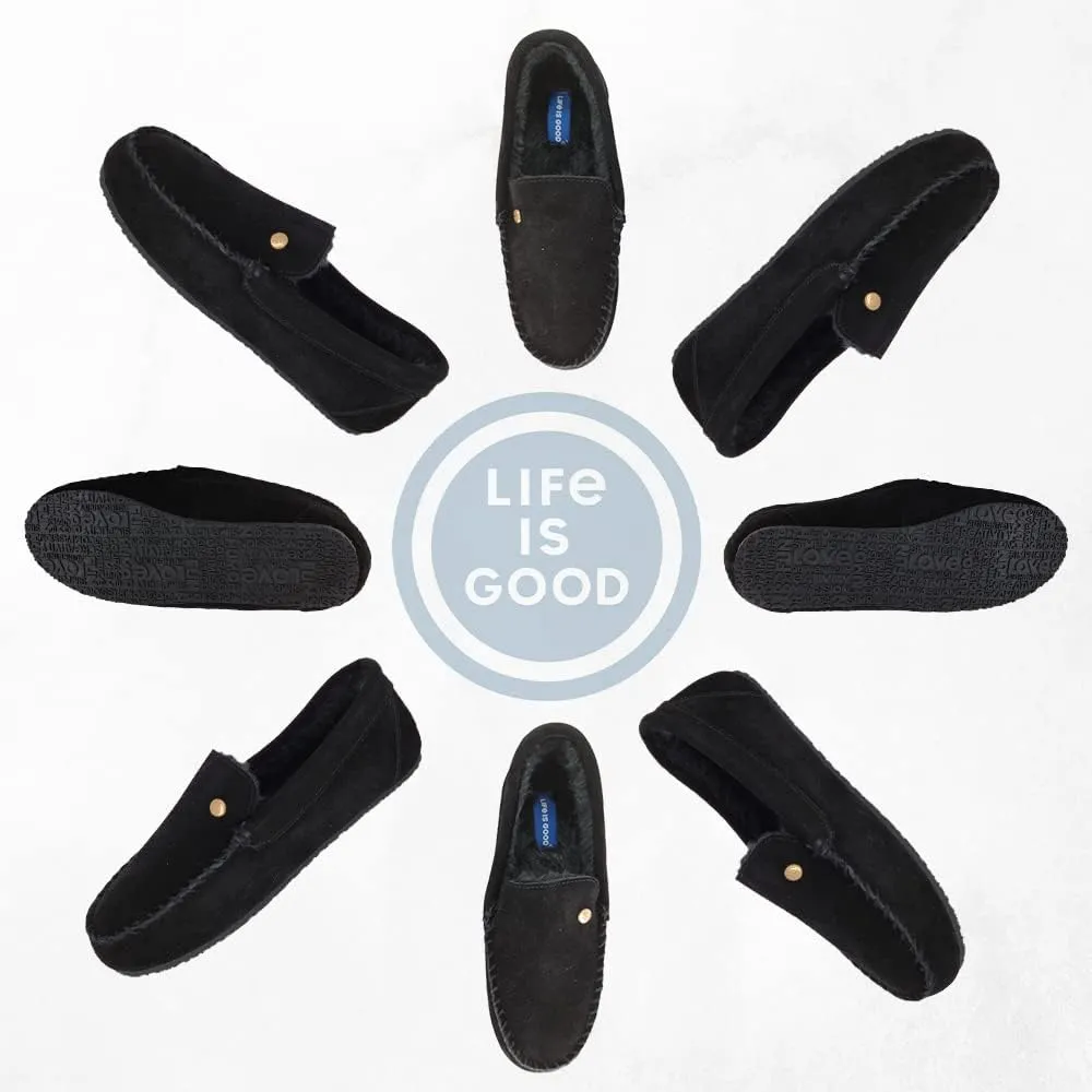 Life is Good Women's Slippers, 302795W - Suede Close Back Indoor/Outdoor Venetian Moccasin Slip-Ons Slipper with Faux Fur or Plaid Lining Cushioned Footbed & EVA Outsoles