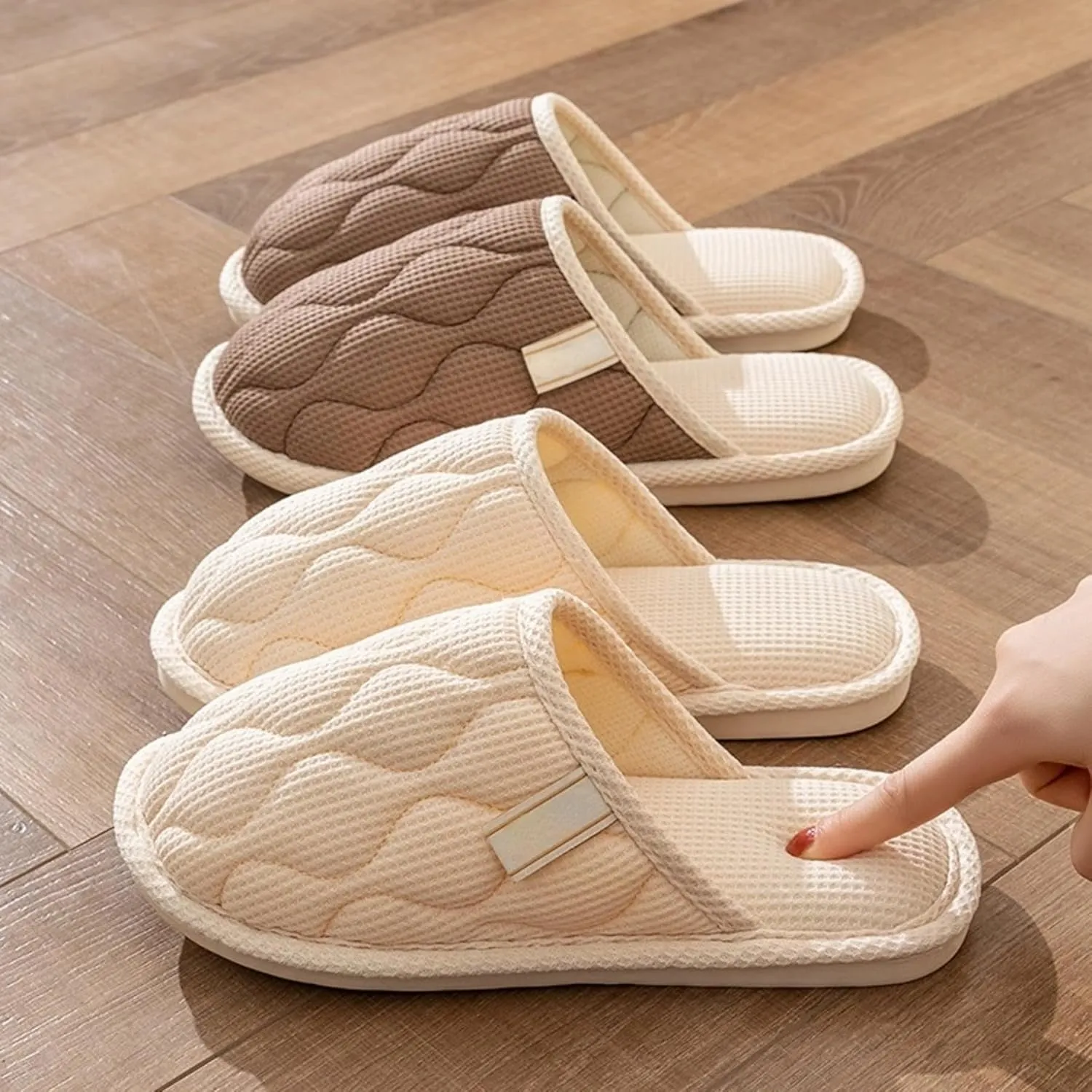 Linen House Slippers Couple Indoor Lightweight Home Slippers Soft Sole Bedroom Slippers Shoes Non-Slip Plush Cotton Autumn Slippers Slides Winter Warm Slippers for Women Men