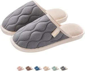 Linen House Slippers Couple Indoor Lightweight Home Slippers Soft Sole Bedroom Slippers Shoes Non-Slip Plush Cotton Autumn Slippers Slides Winter Warm Slippers for Women Men
