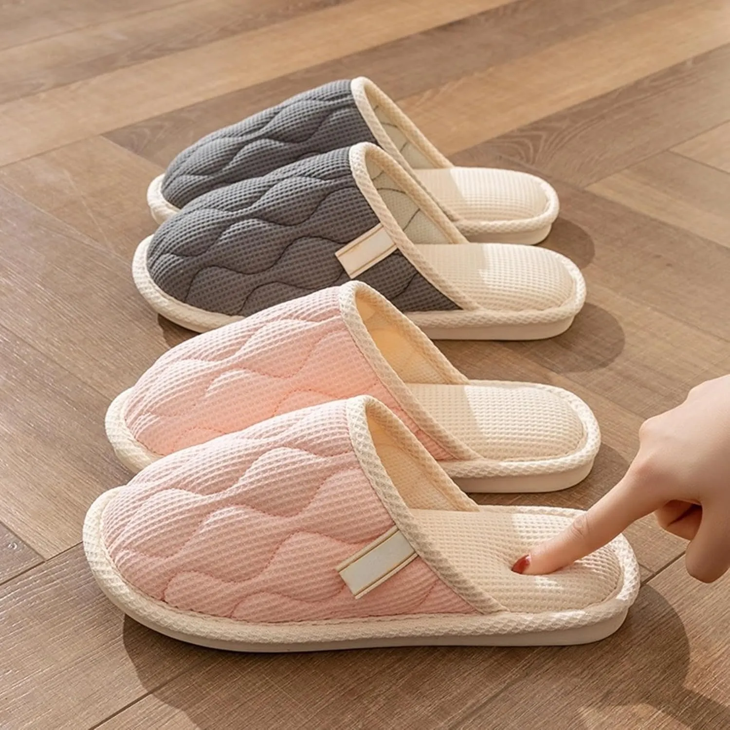 Linen House Slippers Couple Indoor Lightweight Home Slippers Soft Sole Bedroom Slippers Shoes Non-Slip Plush Cotton Autumn Slippers Slides Winter Warm Slippers for Women Men