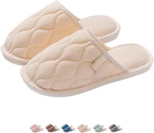 Linen House Slippers Couple Indoor Lightweight Home Slippers Soft Sole Bedroom Slippers Shoes Non-Slip Plush Cotton Autumn Slippers Slides Winter Warm Slippers for Women Men