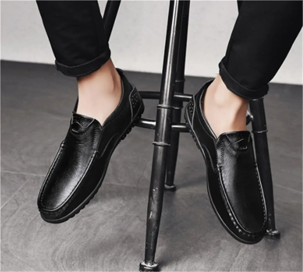 Loafers for Men Cowhide Stitching Details Round Toe Breathable Flat Heel Anti-Slip Slip Resistant Fashion Walking Slip-ons