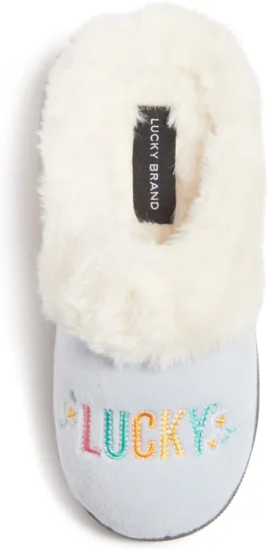 Lucky Brand Little Girls Rugged Microsuede Clog Slippers, Fuzzy Warm Bedroom Slipper, Kids Cozy Slip On House Shoes