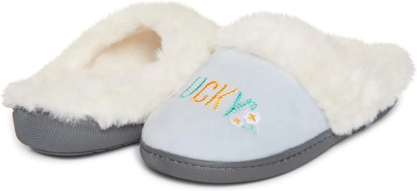Lucky Brand Little Girls Rugged Microsuede Clog Slippers, Fuzzy Warm Bedroom Slipper, Kids Cozy Slip On House Shoes