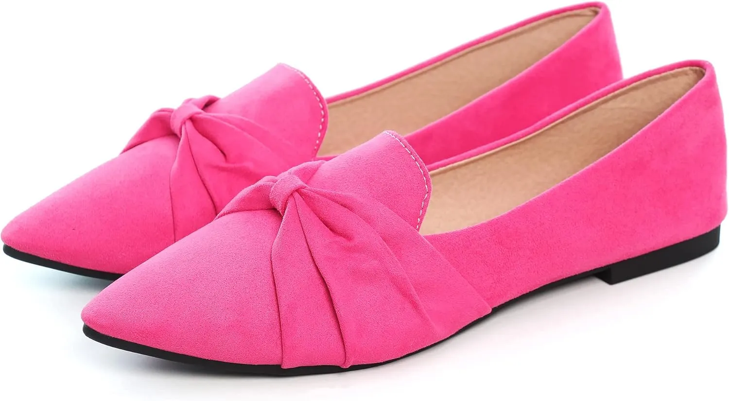 LUXINYU Women's Slip on Flats,Pointed Toe Solid Classic Ballet Dance Shoes Elegant Bow Soft Comfortable Memory Foam Suede Flat Shoes