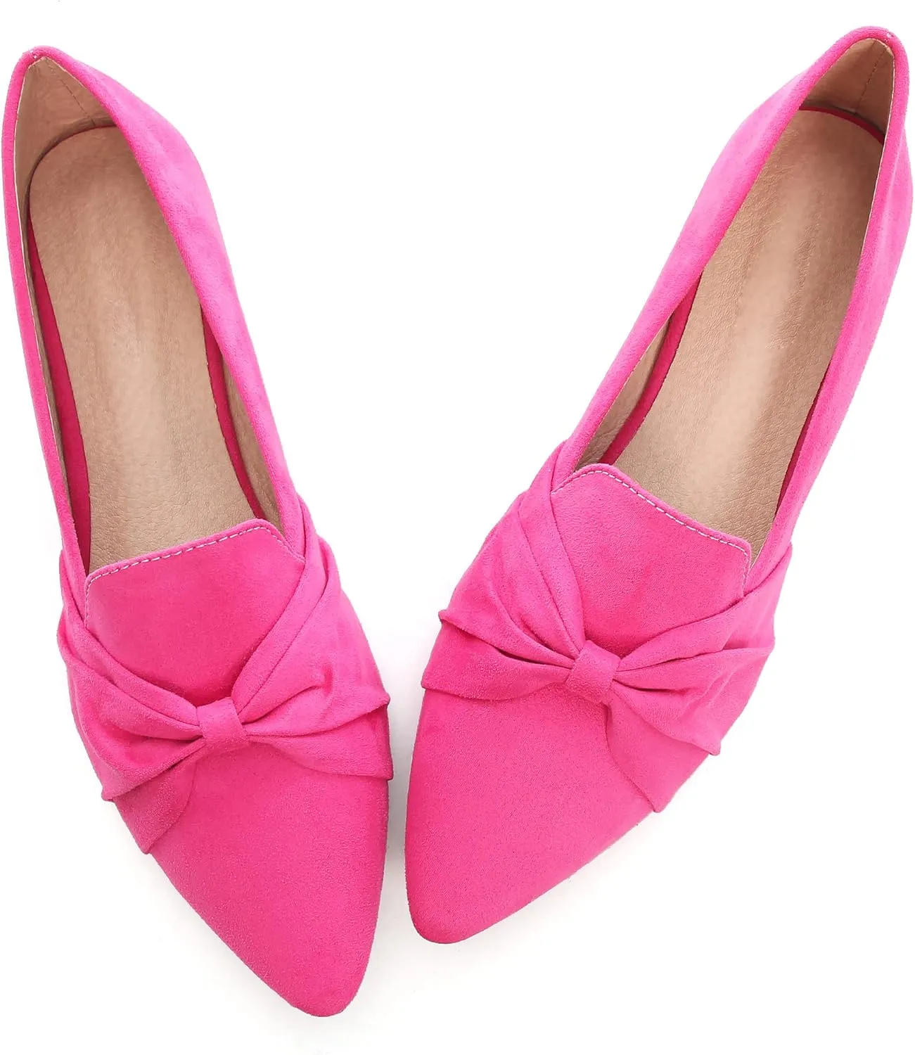 LUXINYU Women's Slip on Flats,Pointed Toe Solid Classic Ballet Dance Shoes Elegant Bow Soft Comfortable Memory Foam Suede Flat Shoes