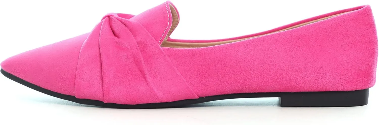 LUXINYU Women's Slip on Flats,Pointed Toe Solid Classic Ballet Dance Shoes Elegant Bow Soft Comfortable Memory Foam Suede Flat Shoes