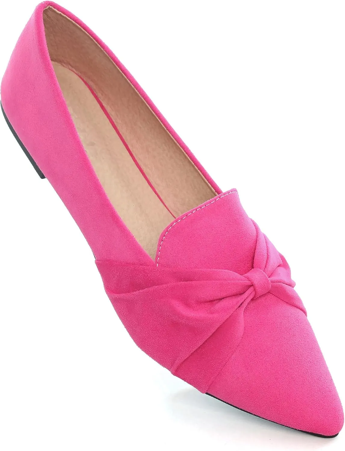 LUXINYU Women's Slip on Flats,Pointed Toe Solid Classic Ballet Dance Shoes Elegant Bow Soft Comfortable Memory Foam Suede Flat Shoes