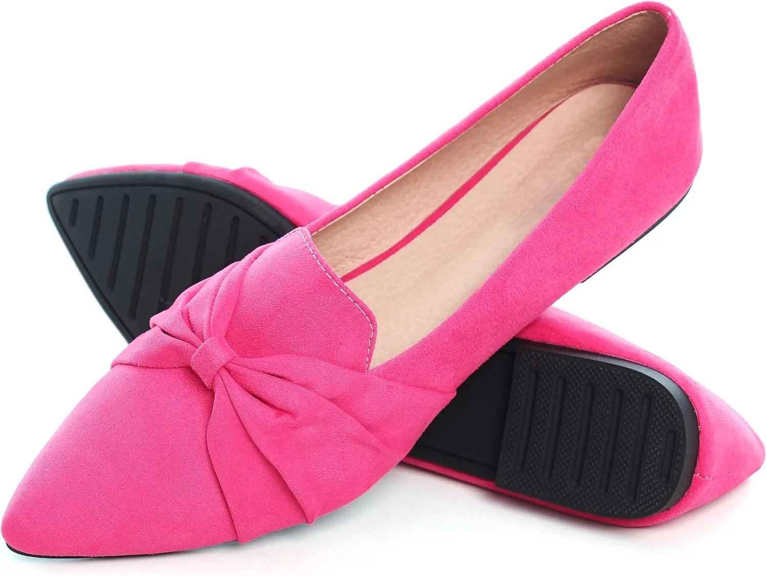 LUXINYU Women's Slip on Flats,Pointed Toe Solid Classic Ballet Dance Shoes Elegant Bow Soft Comfortable Memory Foam Suede Flat Shoes
