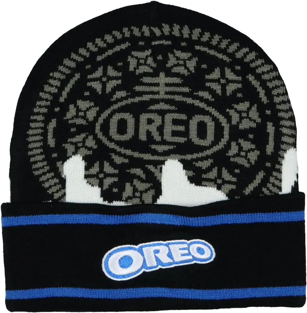 Mad Engine Oreo Dunk Beanie Adult Cookie Embroidered Knit Cuff Beanie Black