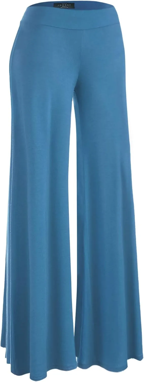 Made By Johnny Women's Solid Casual Comfy Stretchy Wide Leg Palazzo Lounge Pants