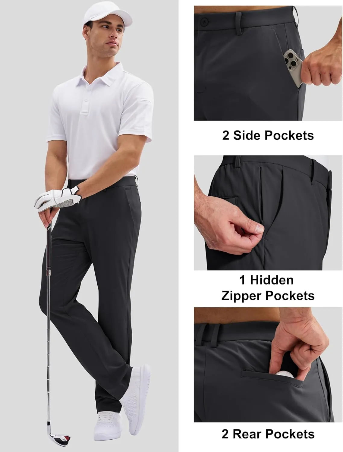MAGCOMSEN Men's Golf Pants Classic Fit - 30"/32"/34" Stretch Water Resistant Quick Dry Flat Front Dress Pants with 5 Pockets