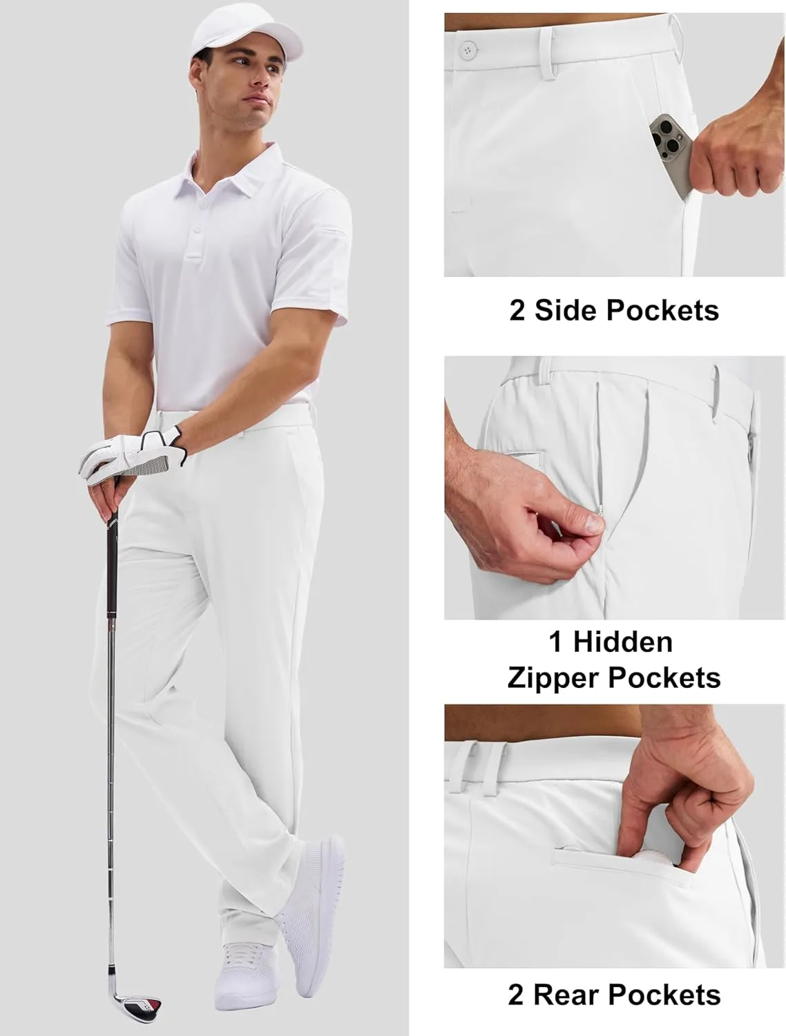 MAGCOMSEN Men's Golf Pants Classic Fit - 30"/32"/34" Stretch Water Resistant Quick Dry Flat Front Dress Pants with 5 Pockets