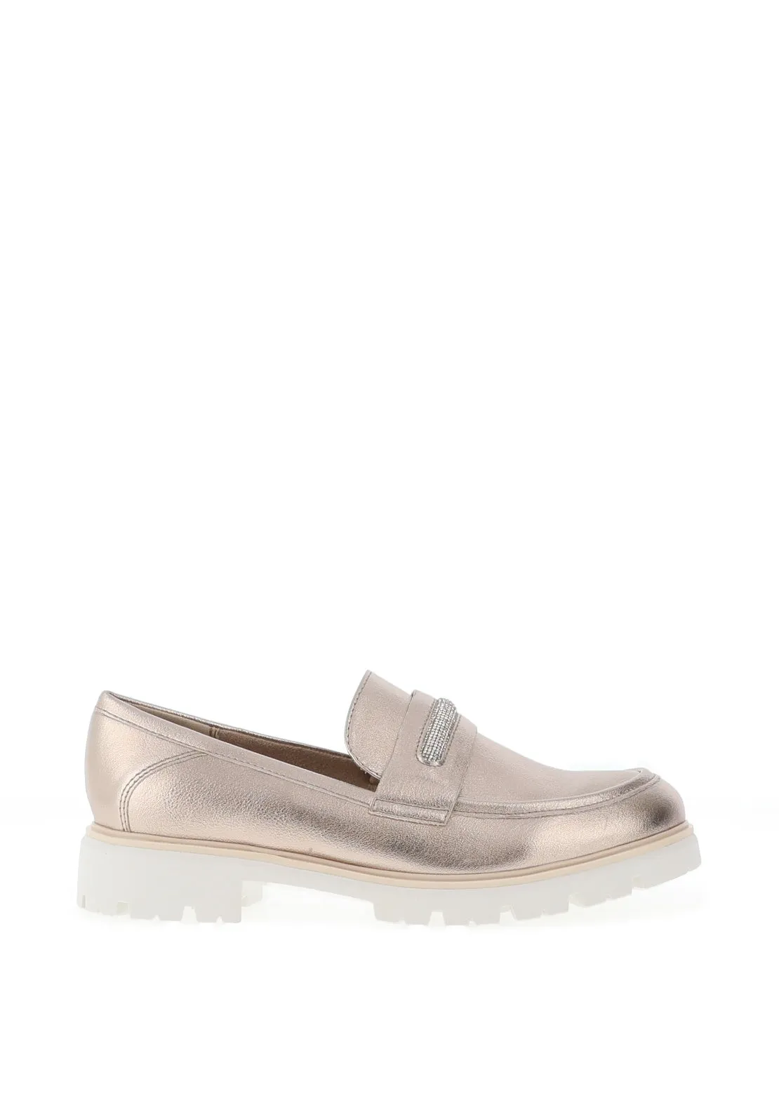 Marco Tozzi Chunky Lug Sole Loafers, Platinum