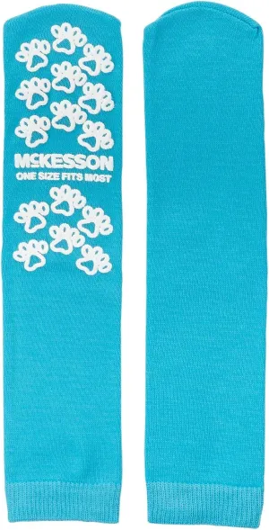 McKesson Slipper Socks, Non-Slip Grip Socks, Paw Prints, Teal, One Size Fits Most, 96 Pair