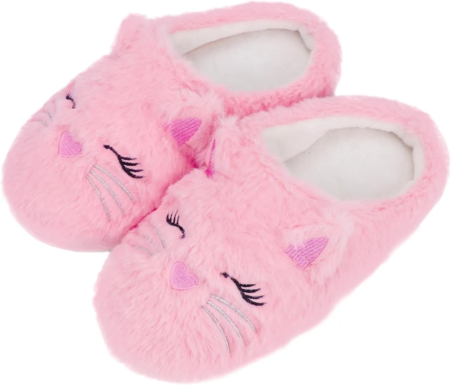 MEJORMEN Girls Cute Cat Slippers for Toddler Kids Fuzzy Slip-on Bedroom Shoes Warm Memory Foam Indoor House Slippers